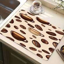 1 pieza Felpudo de cocina súper absorbente y de secado rápido con base antideslizante, apto para barra de café, mesa de comedor - Superficie de fácil limpieza y diseño de secado rápido, se adapta a cocinas modernas o tradicionales, accesorios de barra de café, decoración del hogar con estilo - Granos de café y café - Ver 12
