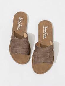 Ximi Ruo Korean Style Casual Flat Slippers For Women, Open Toe, Woven Roman Sandals, Suitable For Spring, Summer, Beach, Vacation, Pair With Dresses, Beige - Coffee Brown - View 6