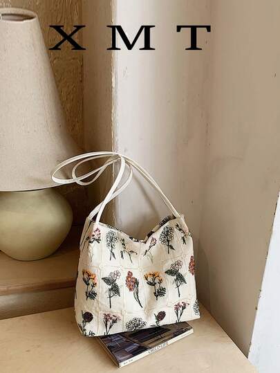 刺绣花卉图案休闲度假水桶包、手提包、单肩包