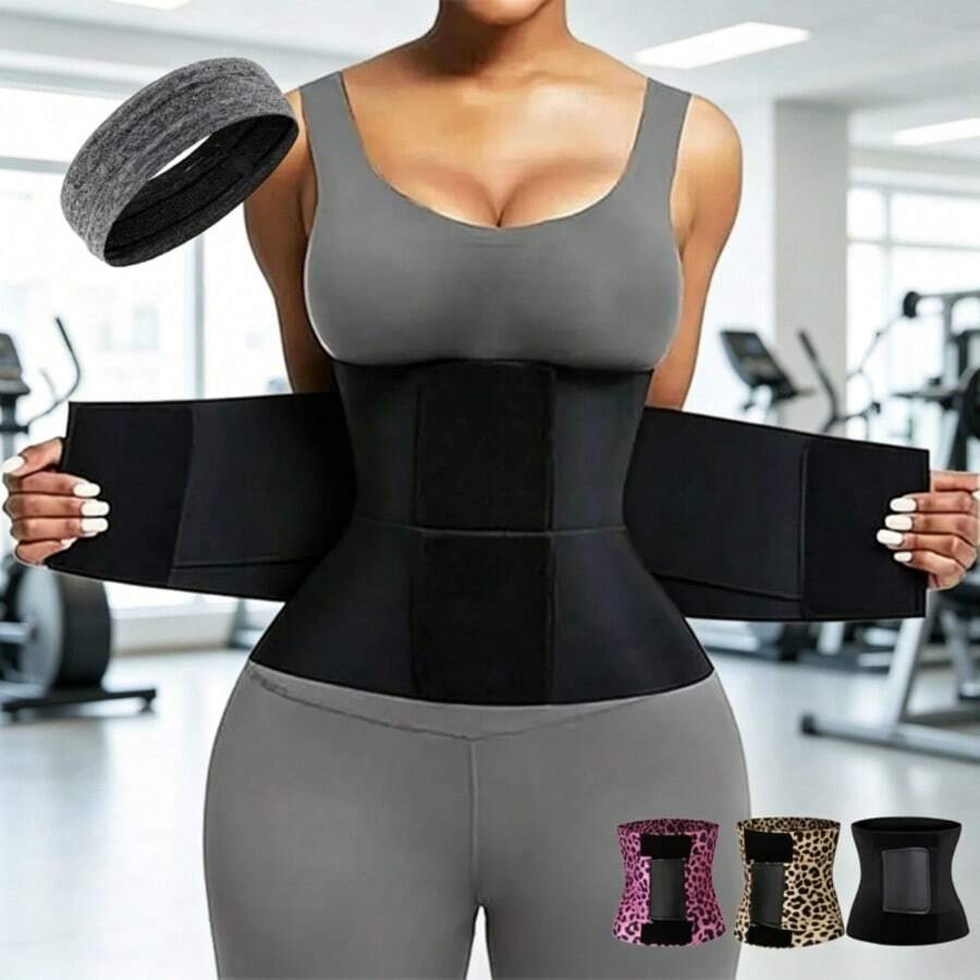 Leopard Print Waist Trainer Belt – Tummy Control Waist Cincher For Women, Adjustable Double Compression Waist Wrap, Nylon Sweat Waist Trimmer, Suitable For Workout, Weight Loss & Back Support, Slimming Body Shaper. Comfortable Waist Shaper For Fitness, Gym, And Daily Wear – White Leopard Print Waist Trainer. - màu đen - Xem 1