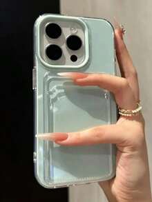 二合一糖果色卡槽手机壳，兼容 16、15、14、13、12、11 Pro Max、16 Plus，简约防震透明软壳 - 薄荷綠 - 查看 2
