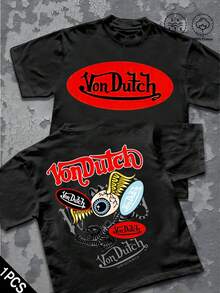 VON-DU,100 Days Of School Shirt,Kids Clothes Boys Summer T-Shirt, Graphic Tee,Unk-Inspired Flame Eyeball Graffiti Print, Ffun Style Graphic ,Boy Shirts,Athleisure Style, Street Fashion, Playful, Lively, Back-To-School Season - 黑色 - 查看 1