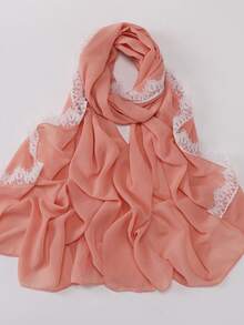 1pc Breathable Solid Color Fashion Headscarf With Contrast Lace, Elegant Versatile, Suitable For Casual Daily Life In Spring/Summer - Snow Bud - View 2