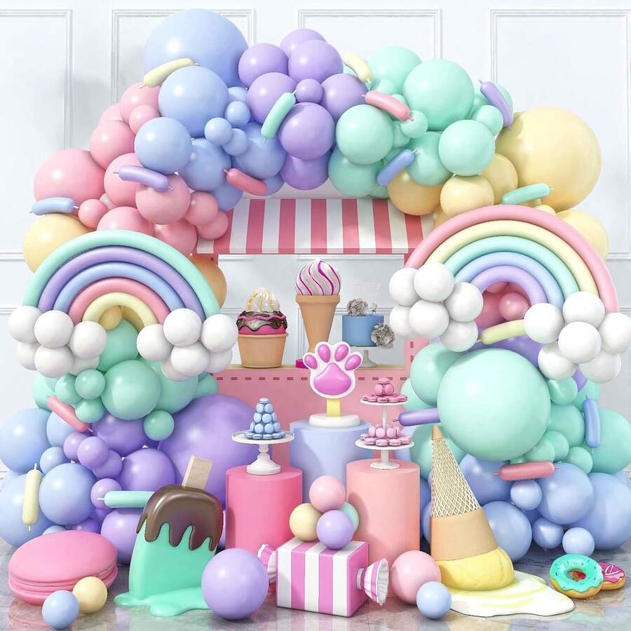 166 Ballon Bogen Sets und Regenbogen Einhorn Party Ballon Girlanden Sets, ausgestattet mit bunten Candy Macaron Ballons. Sehr geeignet für Geschenkpartys, Geburtstagsfeiern, Hochzeiten, Brautduschen, Junggesellenabschiede, Geschlechteroffenbarungspartys und Geburtstagsdekoration. - Mehrfarbig - Übersicht 1