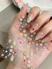 1 Tờ Hình Dán Móng Tay Dễ Thương Dopamine Kiểu Ins, Hình Dán Móng Tay 3D Nổi Hình Nút & Gấu với Nơ, Trái Tim, Ngôi Sao, Màu Macaron, Chống Nước, Dễ Tự Làm Cho Người Mới Bắt Đầu, Phù Hợp Cho Nhiều Dịp Khác Nhau - Nhiều màu - Xem 2