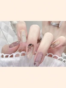 Step Into The World Of Convenience 1 Sheet 14 Tips Medium Sized Artificial Natural Nails Sticker Shimmering Sky Nail Wraps For Style Changers - Maroon - View 5