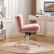 Office Chair With A Wider Seat Of 67 Cm (26.4 Inches), Home Office Chair With Metal Base And Faux Rabbit Fur, Adjustable Swivel Desk Chair, Vanity Chair (Violet), DE1875VT - Pink - View 4