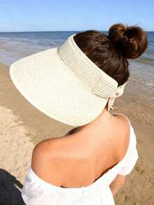 1pc Women's Wide Brim Ponytail Sun Hat - Foldable Rolled Brim Straw Beach Hat, UV Protection, Packable Bohemian Style Summer Sun Hat,Vacation - A - Xem 2