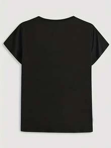 Women's Short-Sleeved Cotton T-Shirt, Shoe And Letter Print T-Shirt, Casual Short-Sleeved Top For Spring And Summer, Women's Clothing. - 黑色 - 查看 4