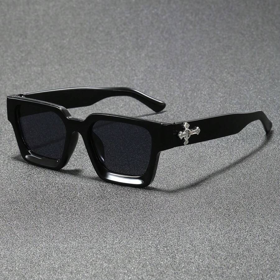 1 Pair Of Unisex  And Stylish Square-Frame Decorative Glasses, Suitable For Daily Wear, Versatile And Classic Design, An Excellent Choice For Gifting To Friends - 1 Piece - Black Border With Gray Film - View 1