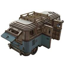 Rompecabezas de coche de madera 3D para Campervan de estilo europeo, autobús Retro, barco de vela, avión, casa de construcción, modelo, rompecabezas, juguetes para niños - HVELONG - Ver 6
