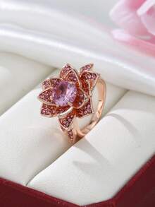Eterna Glow 1pc Luxury Flower Shape Rose Gold Color Rings For Women Fashion Rings Accessories For Engagement Ceremony Birthday Wedding Party Jewelry - Ring - View 6
