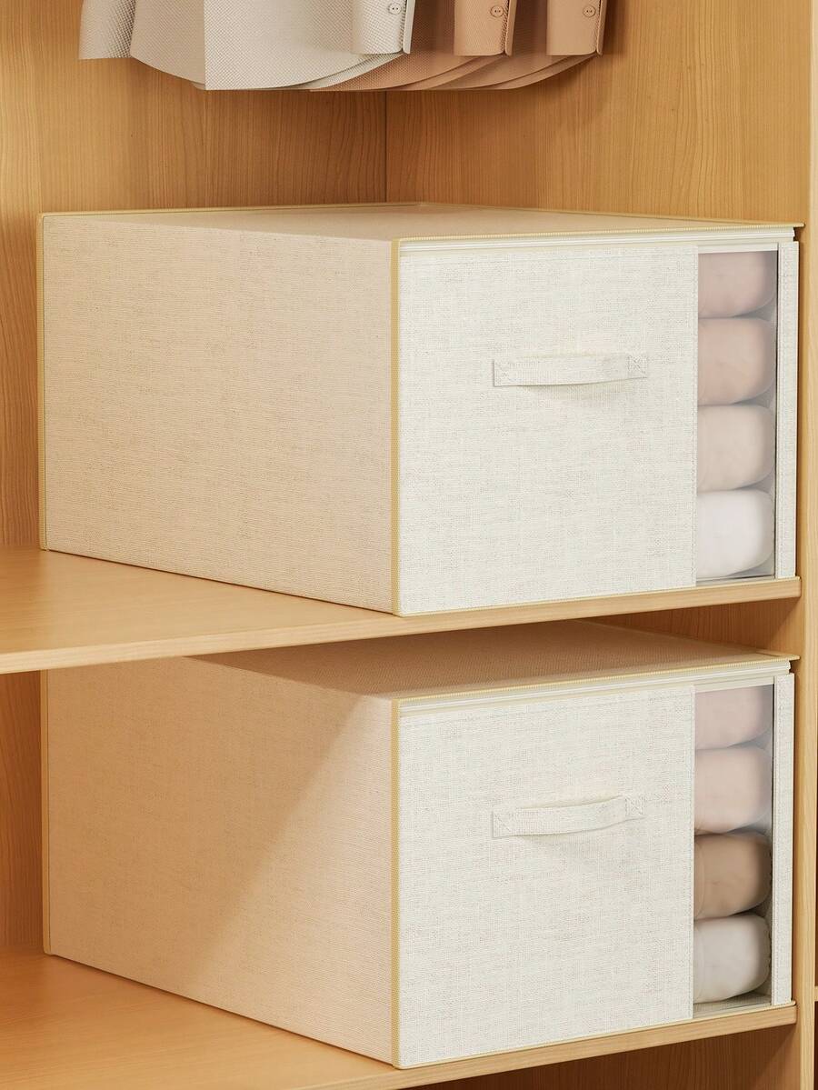 1 Stück Aufbewahrungstasche aus Baumwolle und Leinen mit Sichtfenster, Bettdecken-Aufbewahrungstasche, gepolsterte Aufbewahrungstasche für Mäntel und Bettdecken, Aufbewahrungstasche für Schlafzimmer, saisonale Kleideraufbewahrung, Aufbewahrungstasche für Heimdekoration, Aufbewahrungstasche für Alltagsgegenstände, Aufbewahrungstasche für Partyzubehör - cremefarben - Übersicht 1