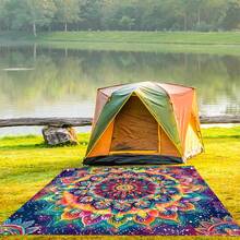 1pc Extra Large Mandala Quick-Dry Beach Blanket, Suitable For 1-3 Adults - Lightweight & Durable Polyester Fabric - Perfect For Travel, Camping, Hiking And Leisure Beach Time, Beach Mat, Camping Ground Cover - Purple and Blue Color-blocked Mandala - View 9