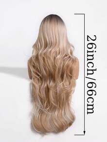 26英寸渐变金色长波浪假发，带刘海，无胶合成假发，自然逼真，耐热，适合日常派对 - 漸變金色 - 查看 5