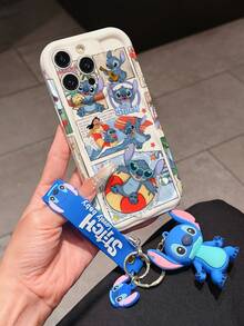 Disney Has Authorized, Phone Case - Chain Set, The Stitch Lilo & Stitch Phone Case Plus A Silicone 3D Or Fluffy Style Stitch Bracelet With Metallic Ring Removable Bracelet, Stitch And Angel Pattern, Compatible With Iphone 17/16/15/14/13/12/11/XS/XR/X Plus Pro Max, Wavy Design Phone Case For Girl, A Stylish Cartoon Summer Phone Case, The Perfect Gift Choice, Phone Protection, Durable Phone Cover, Great Gift For Friends And Family - 白色款式A - 查看 2