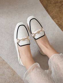 Mengshangli Giày bệt nữ màu trơn kiểu dáng preppy với họa tiết bướm kim loại, phù hợp để mang đi làm mọi mùa. - trắng - Xem 5