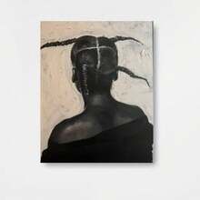Arte en lienzo enmarcado, 1 pieza, retrato 2D plano y elegante en blanco y con trenzas intrincadas - Enmarcado - Ver 1