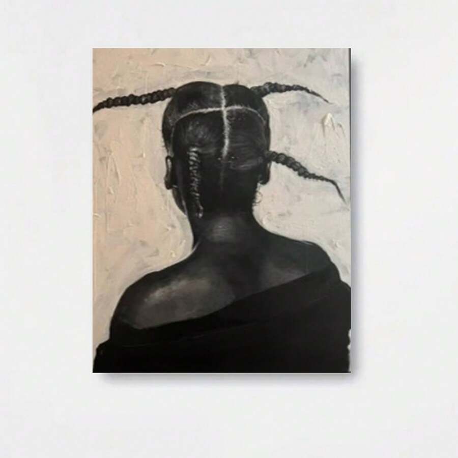 Arte en lienzo enmarcado, 1 pieza, retrato 2D plano y elegante en blanco y con trenzas intrincadas - Enmarcado - Ver 1