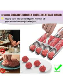 1pc 304 Stainless Steel Non-Stick Meatball Maker Tool, Multifunctional Kitchen Tool For Making Perfect Meatballs, Dough And Rice Balls - Silver - View 4