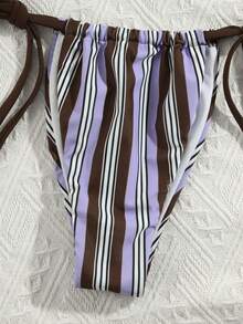 Conjunto de bikini de verano para mujer con top halter y rayas, sexy - Multicolor - Ver 7