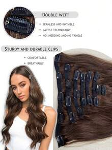Hair Extensions Human Hair Chocolate Brown #4 Remy Human Hair Extensions Clip In Natural Hair Extensions Straight Hair Extensions 120g - S4 - View 3