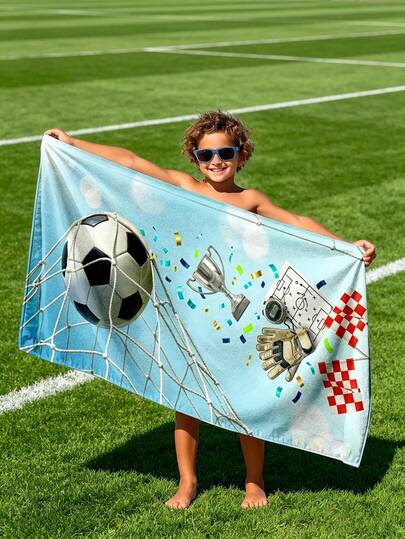 1pc Football Pattern Kids Beach Towel, Super Soft Microfiber Extra Large Beach Blanket, Super Absorbent Bath Towel, Suitable For Travel, Swimming Pool, Diving, Surfing, Yoga, Camping, Available In Multiple Sizes, Beach Accessories For Beach, Pool, Travel, Camping, Yoga