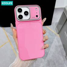 Koolife 1pc Shiny Bright Pink Solid Color Phone Case, Large Camera Lens Window Protection, Shock-Proof & Scratch-Resistant, Cute & Fashionable Design, Compatible With Apple 17/17 Pro/17 Pro Max/16/15/14/13 - Hot Pink - View 3