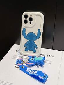 Disney Has Authorized, Phone Case - Chain Set, The Stitch Lilo & Stitch Phone Case Plus A Silicone 3D Or Fluffy Style Stitch Bracelet With Metallic Ring Removable Bracelet, Stitch And Angel Pattern, Compatible With Iphone 17/16/15/14/13/12/11/XS/XR/X Plus Pro Max, Wavy Design Phone Case For Girl, A Stylish Cartoon Summer Phone Case, The Perfect Gift Choice, Phone Protection, Durable Phone Cover, Great Gift For Friends And Family - 白色款式A - 查看 4