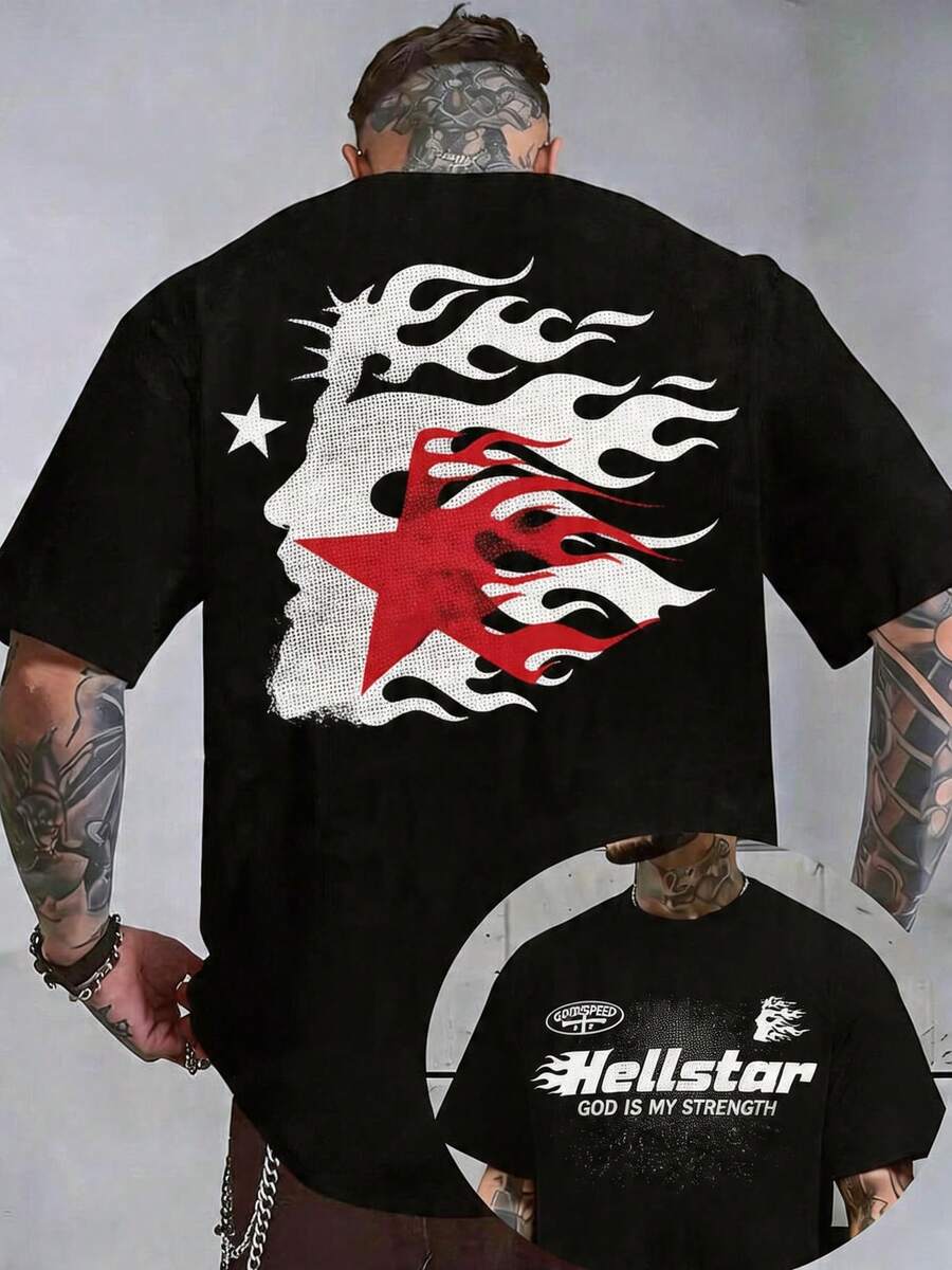 Men's Fashion Printed Loose Fit Short Sleeve T-Shirt | Stylish Design | Essential For Summer | Easy To Match, Showcasing Your Style - Black - View 1