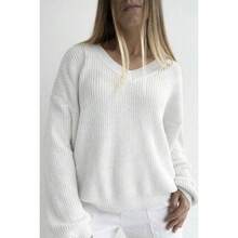 Knitted Blouse Sweater V Neck Knitting Fang Point Puff Sleeve Winter - White - View 4