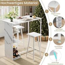 Hodeffior 3 Piece Bar Table Set With 3 Tier Storage Shelves, Space Saving Dining Table And 2 Stools, Kitchen Breakfast Bar Set With Metal Frame For Small Apartment, Dining Room Or Living Room - White Marble Design With Padding - View 5