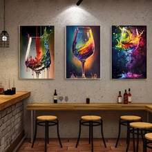 3 tranh áp phích và tranh in hình ly rượu vang nhiều màu sắc, tranh trang trí tường hình ly rượu vang trừu tượng, tranh nghệ thuật trang trí nhà bếp, tranh in sáng tạo, tranh canvas, không khung. - 111 - Xem 2