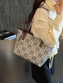 欧美跨境个性化大容量信纸简约印花手提袋，新款女士菱形通勤单肩包 - 藍色 - 查看 2