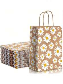 15 buah Kantong Kado Kertas Kraft Motif Bunga Daisy dengan Pegangan, Gaya Bunga untuk Musim Panas, Cocok untuk Souvenir Pesta, Pernikahan, Ulang Tahun - Beraneka warna - View 1