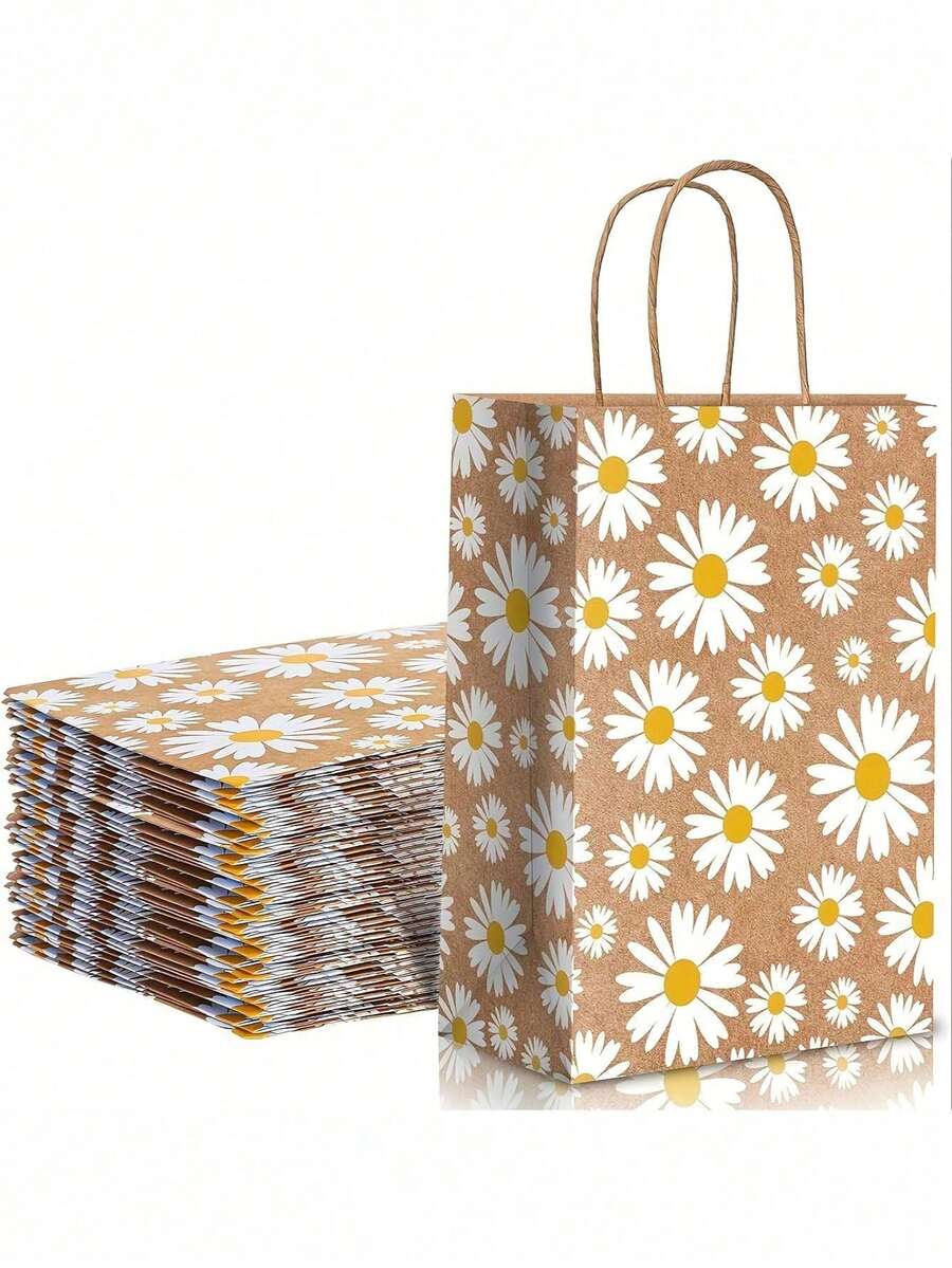 15 buah Kantong Kado Kertas Kraft Motif Bunga Daisy dengan Pegangan, Gaya Bunga untuk Musim Panas, Cocok untuk Souvenir Pesta, Pernikahan, Ulang Tahun - Beraneka warna - View 1