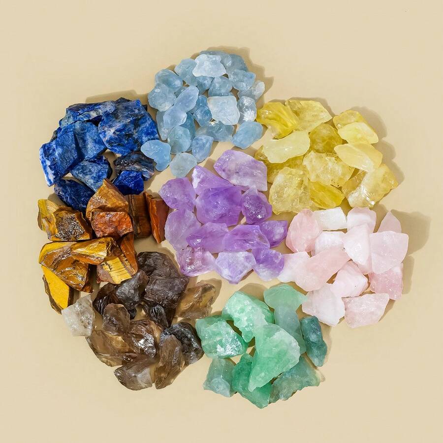1磅/袋天然原石彩虹萤石和紫水晶，水晶疗愈标本及天然矿物，适用于鱼缸、家居花园装饰