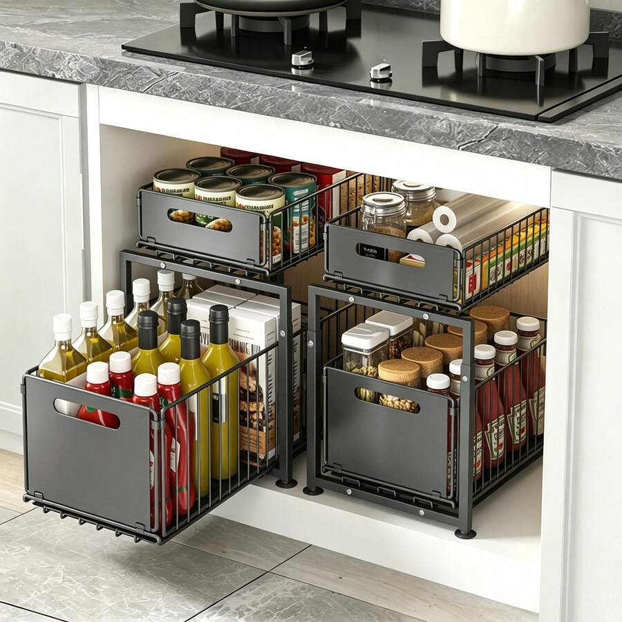 Organizador de fregadero de cocina de acero al carbono, estante plegable en forma de H, recubierto de hierro resistente a la oxidación, gran capacidad, soporte para envoltura de plástico, organizador de gabinete de encimera, solución de almacenamiento debajo del fregadero, soporte expandible para utensilios de cocina, estante de almacenamiento para accesorios de baño, organizador multifuncional para despensa