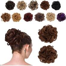 2 Piezas Chongos Postizos de Cabello, Moños de Pelo Rizado con Ondas Elásticas, Extensiones de Pelo Sintético, Ondulado Moño Desordenado, Extensiones de Coleta Moño Para Mujeres y Niñas (7027) - 7027 - Ver 6