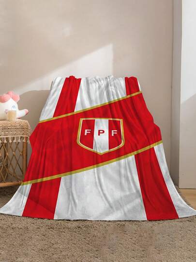 1pc Red Classic Football Sports Print Flannel Blanket - Soft & Comfortable, Suitable For Outdoor, Travel, Camping, Sofa, Bedding - Modern Cute Cartoon Minimalist Print, All Season Cozy Bedding Accessory, Versatile, 5 Size Options, 280gsm
