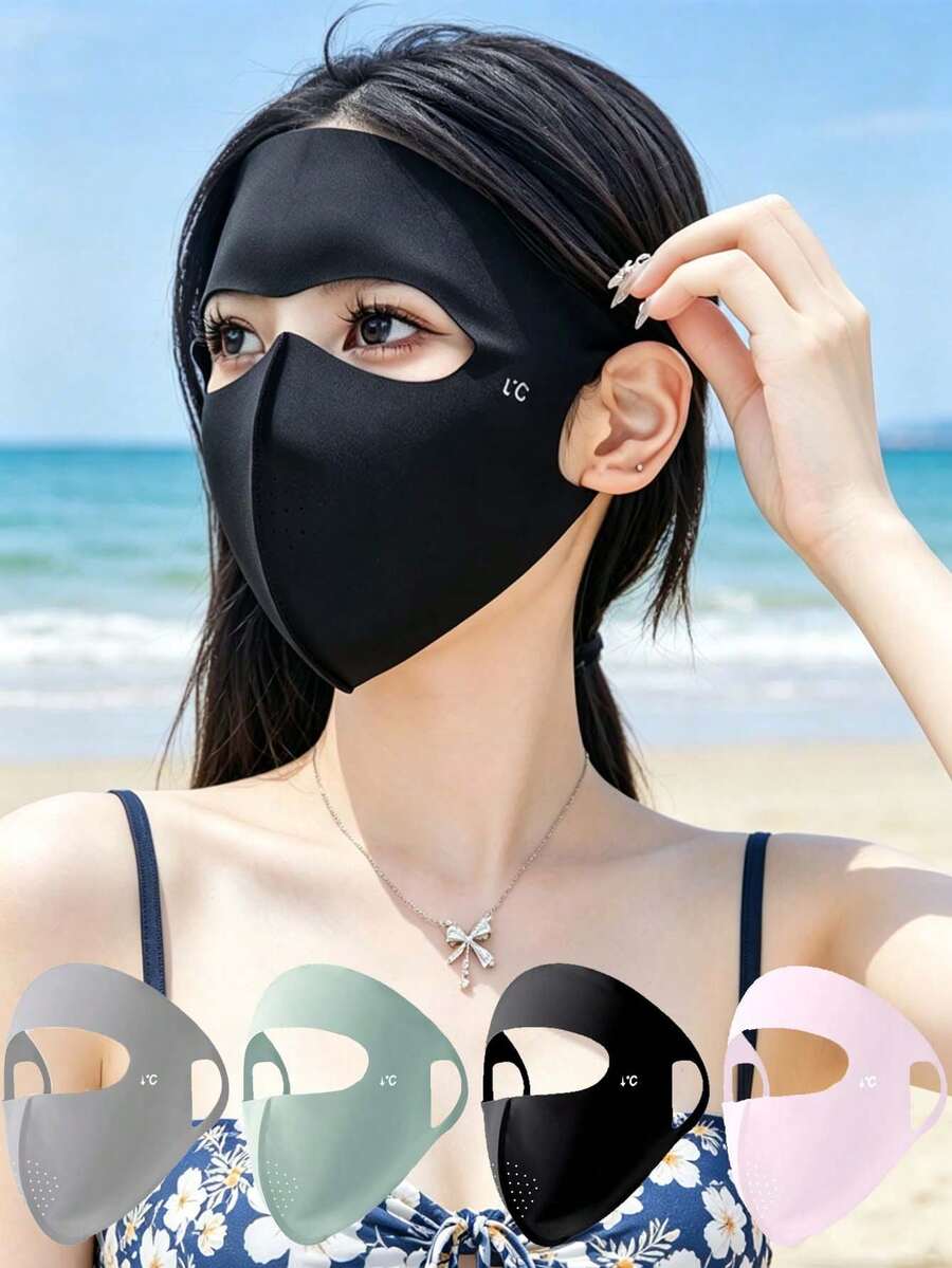 女款夏季防紫外線冰絲3D人體工學防曬面罩，輕盈涼感親膚吸汗，全臉覆蓋不壓耳，可水洗重複使用，網格設計，多色可選，適合海灘露營健行單車開車通勤，母親節開學季夏季戶外活動