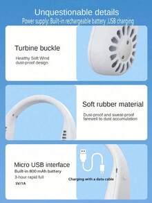 Portable Neck Fan, USB Rechargeable Halter Fan, 3 Adjustable Speeds, Suitable For Office, School, Vacation, Beach, Travel, Camping, Men & Women, Gift - Multicolor - View 4