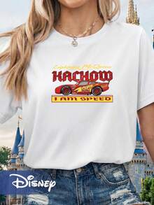 Stylish Cars Character Lightning Mcqueen, Racing Number 95, Disney-Themed Women'S Comfortable Round Neck Short-Sleeve T-Shirt - trắng - Xem 2