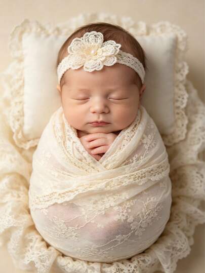Newborn Photography Set: Lace Headband + Swaddle Blanket, Multiple Styles, INS Style Photography Props, 100 Days Celebration Gift, INS Style 100 Days Photo Props