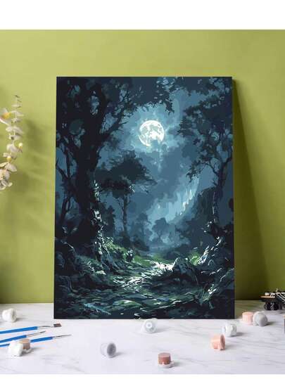 DIY Adult Acrylic Painting Kit - Moonlit Forest, Frameless Set. Suitable For Living Room/Bedroom Decor, Stress Relief Handcraft. No Painting Experience Required, Easy To Create Atmospheric Artwork. Great Birthday/Holiday Gift, Refined Finish. Enjoy The Painting Process, Enhance Artistic Cultivation, Suitable For Self-Use Or Gift-Giving, 40*50CM