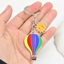 Rainbow Hot Air Balloon Keychain, Cute Sun Pendant, Car Key Chain, Bag Charm With Sun Decor, Enamel Keyring, Women's Style, Creative Bag Accessory, Sun Keychain, Lucky Small Gift For Friends Birthday - Multicolor - View 3