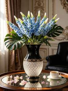 6支装 - 29.2英寸 - 浅蓝色金鱼草仿真花、翠雀仿真丝花、长茎风信子仿真花、触感逼真、仿真翠雀花，适用于婚礼、家居、户外派对花艺布置 - 淺藍 - 查看 2