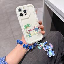 Disney Has Authorized, Phone Case - Chain Set, The Stitch Lilo & Stitch Phone Case Plus A Silicone 3D Or Fluffy Style Stitch Bracelet With Metallic Ring Removable Bracelet, Stitch And Angel Pattern, Compatible With Iphone 17/16/15/14/13/12/11/XS/XR/X Plus Pro Max, Wavy Design Phone Case For Girl, A Stylish Cartoon Summer Phone Case, The Perfect Gift Choice, Phone Protection, Durable Phone Cover, Great Gift For Friends And Family - Kiểu trắng B - Xem 1