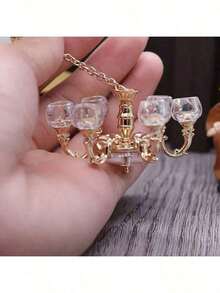 Dollhouse Miniature Retro Pendant Lamp Decor, Painting, Carpet, Coffee Table Accessories, Micro Landscape Decoration, DIY Miniature Home Scene, Collectible Gift For Hobbyists And Enthusiasts - 金色吊燈 - 查看 1
