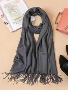 MilyModa Women's Faux Cashmere Scarf, Thin Winter Scarf, 150g-200g With Fringe - 塗鴉 - 查看 2